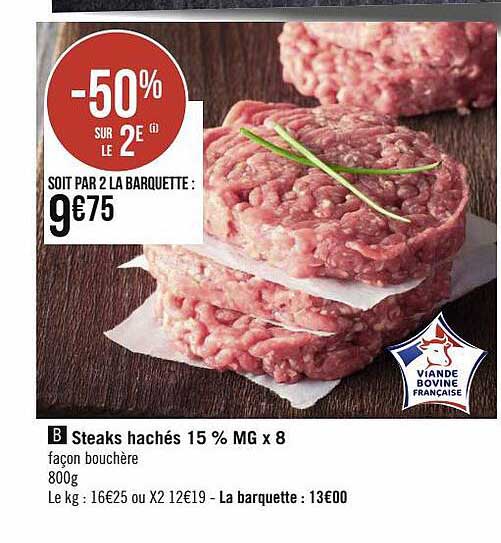 Géant Casino Steaks Hachés 15% Mg X8