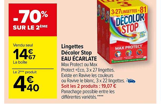 Promo Decolor stop lingettes anti décoloration chez Carrefour Market