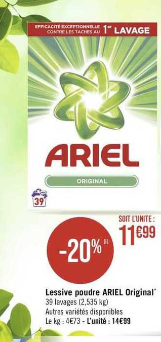 Acheter Promotion Ariel Lessive poudre - Original 69 lavages, 4,485kg