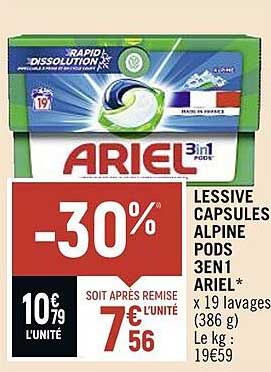Ariel Pods 3en1 Alpine – 39 Capsules Lessive – Parfum Alpine