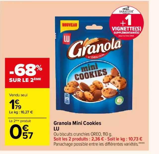 Offre Granola Mini Cookies Lu chez Carrefour Market
