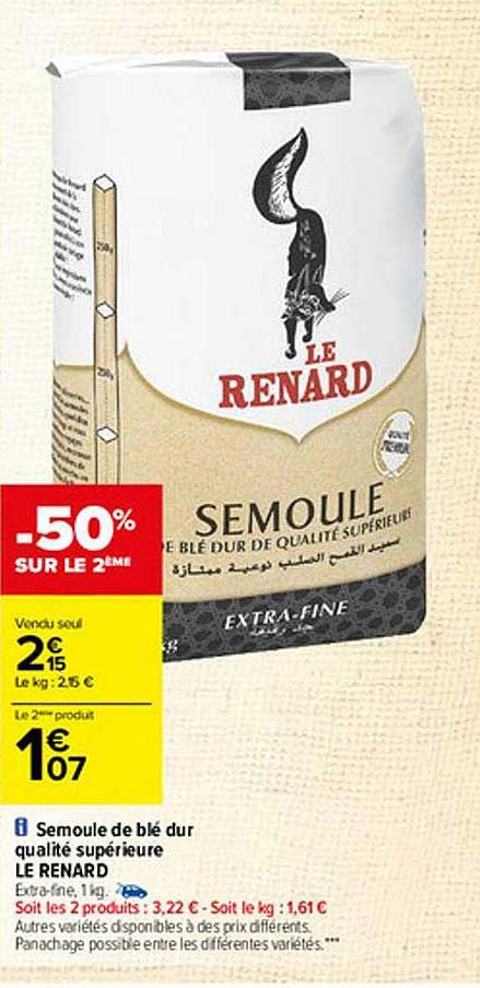 Promo Semoule De Blé Dur Extra Fine Le Renard chez Intermarché