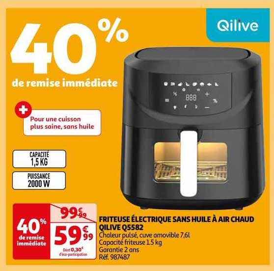 Promo Friteuse électrique Sans Huile à Air Chaud Qilive Q5582 chez Auchan iCatalogue.fr