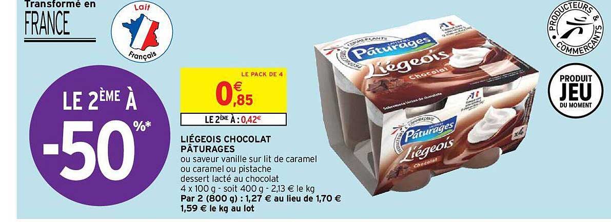 Promo Liégeois Chocolat Pâturages Le 2ème à 50 Chez Intermarché Hyper Icataloguefr 