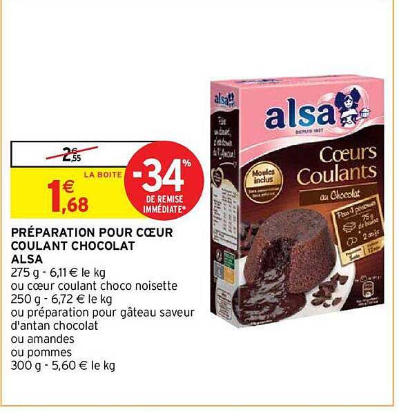 Préparation gâteau cœur coulant chocolat ALSA