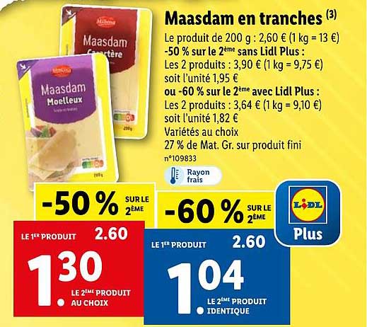 Promo Maasdam En Tranches Chez Lidl Icataloguefr 