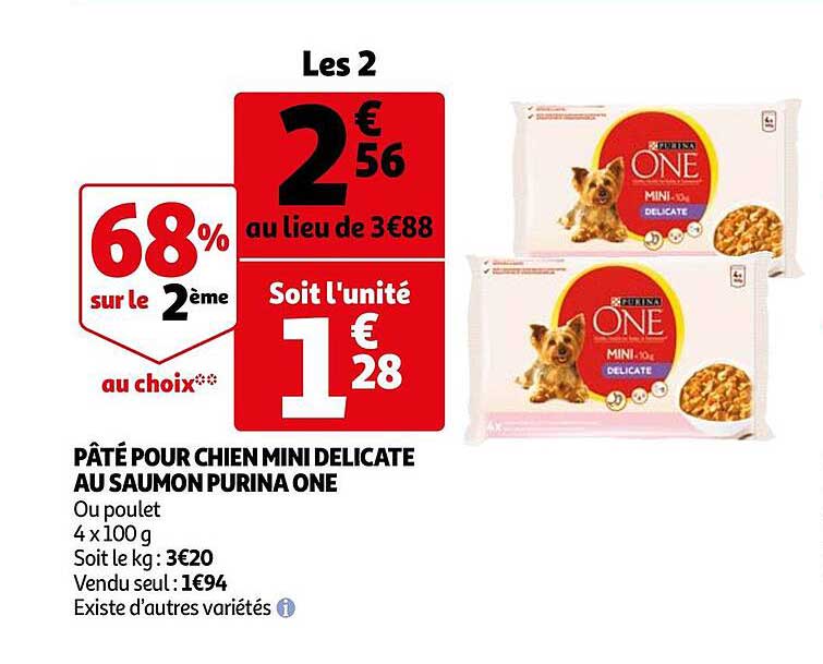 Offre Pate Pour Chien Mini Delicate Au Saumon Purina One Chez Auchan