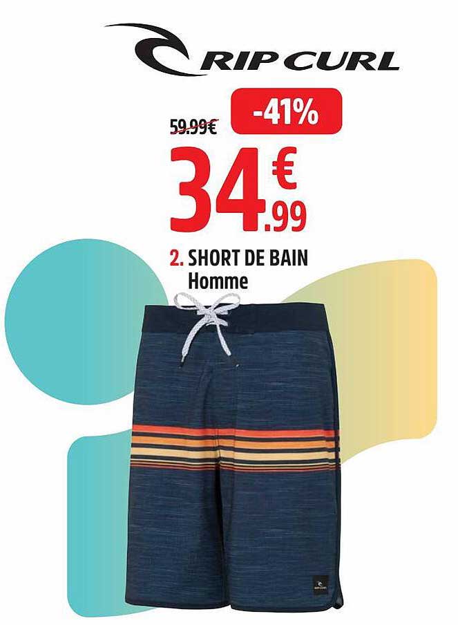 Short De Bain Rip Curl Pour Homme - Longueur 38 Cm, Polyester, Coupe Volley, Poches Latérales