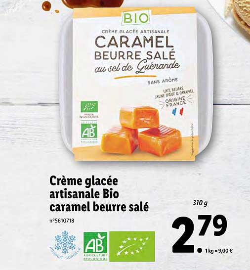 Demi-Bac - Caramel beurre salé BIO* - Glaces Poupart