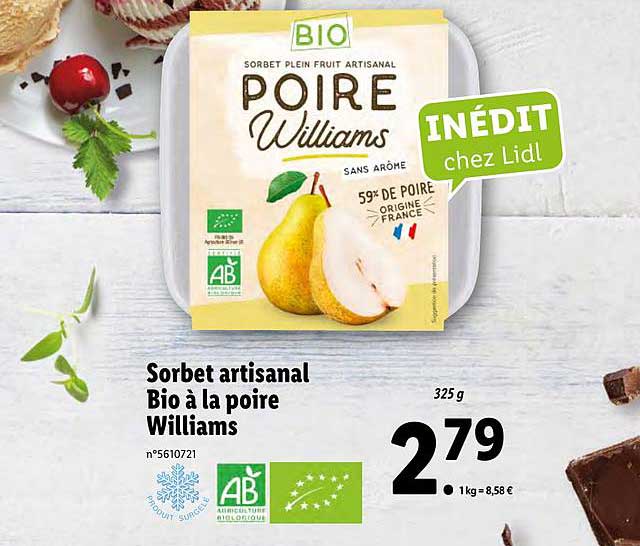 Offre Sorbet Artisanal Bio A La Poire Williams Chez Lidl