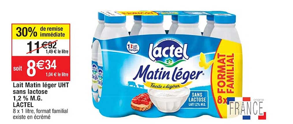 Lait Sans lactose UHT Ecrémé Matin Léger LACTEL