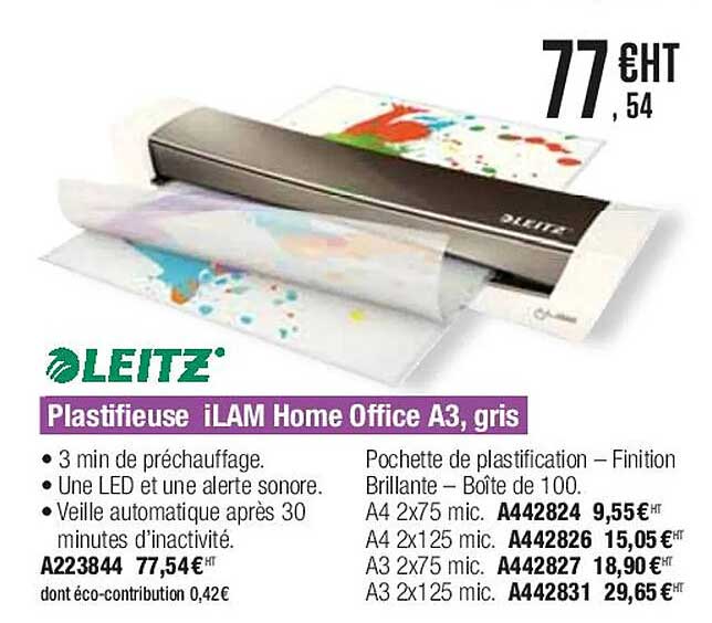 Leitz Plastifieuse LEITZ I-Lam Home Office A3 Gris 