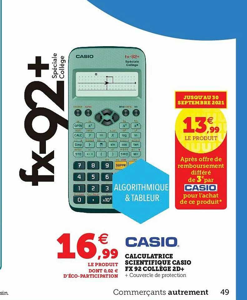 Calculatrice scientifique Casio FX 92 Collège : Chez