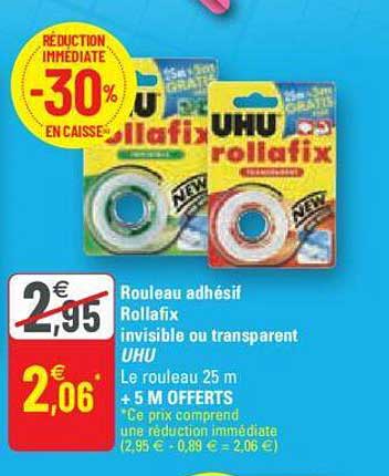 Ruban Adhésif Invisible UHU Rollafix 25m X 19mm - Transparent - Pour Bureau Et Loisirs Créatifs