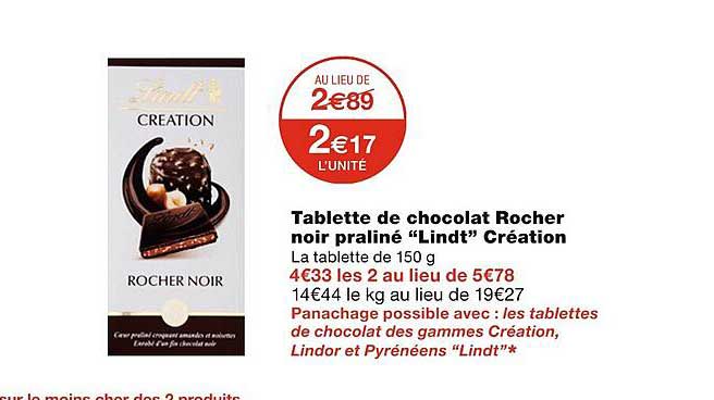 Tablette CREATION Noir Praliné Rocher 150g