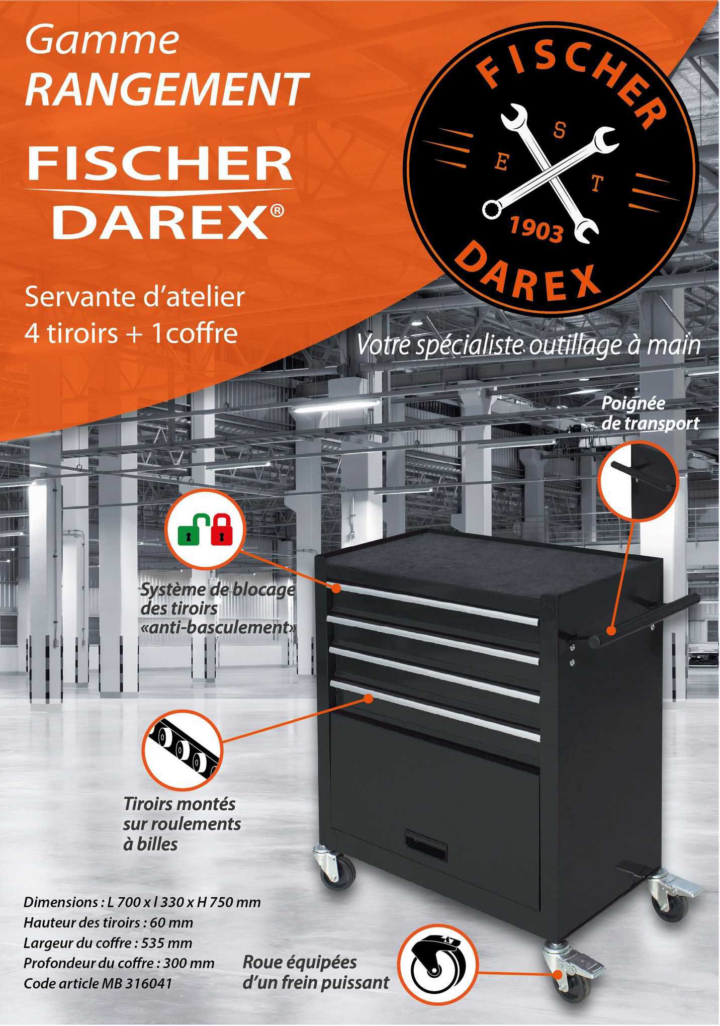 Douilles Accessoires 1/2 Fischer Darex 810900 Module de Rangement Comprenant clé à cliquet Noir 