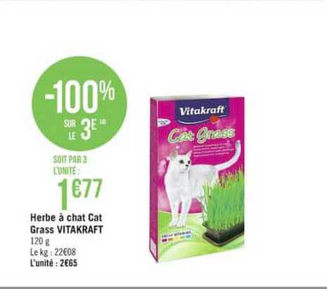 Offre Herbe A Chat Cat Grass Vitakraft 100 Sur Le 3e Chez Geant Casino