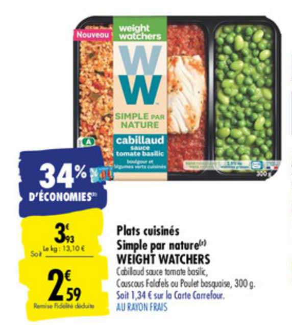 Plats Cuisinés Weight Watchers En Ligne Offre Plats Cuisinés Simple Par Nature Weight Watchers chez Carrefour