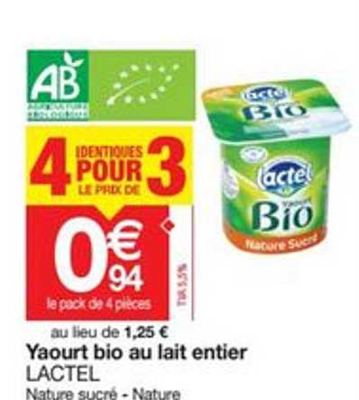 Offre Yaourt Bio Au Lait Entier Lactel Chez Promocash