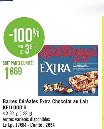 Promo Barres Céréales Extra Chocolat Au Lait Kellogg's Chez Géant ...