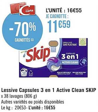 SKIP Lessive liquide détachante active clean 3x34 lavages 3x4,59l pas