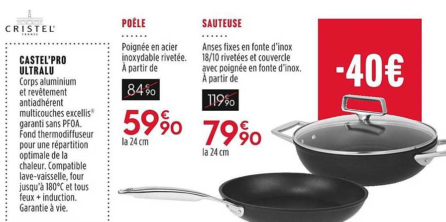 Poêle Inox Castel'Pro 28cm Avec Poignée Fixe - Compatible Induction, Gaz, Vitrocéramique, électrique