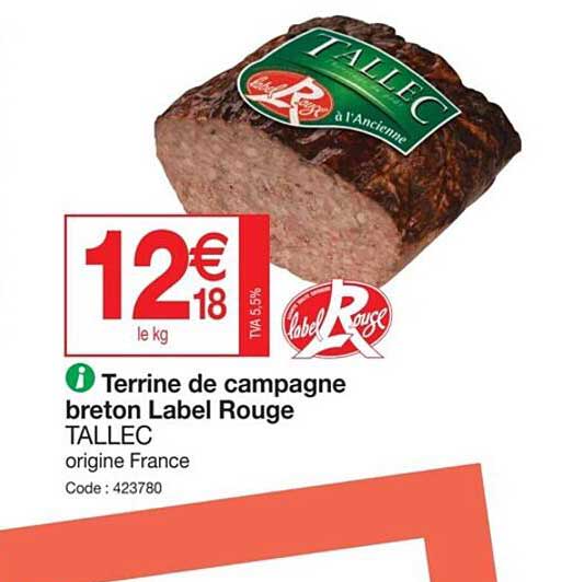 Promo Terrine De Campagne Breton Label Rouge Tallec chez Promocash