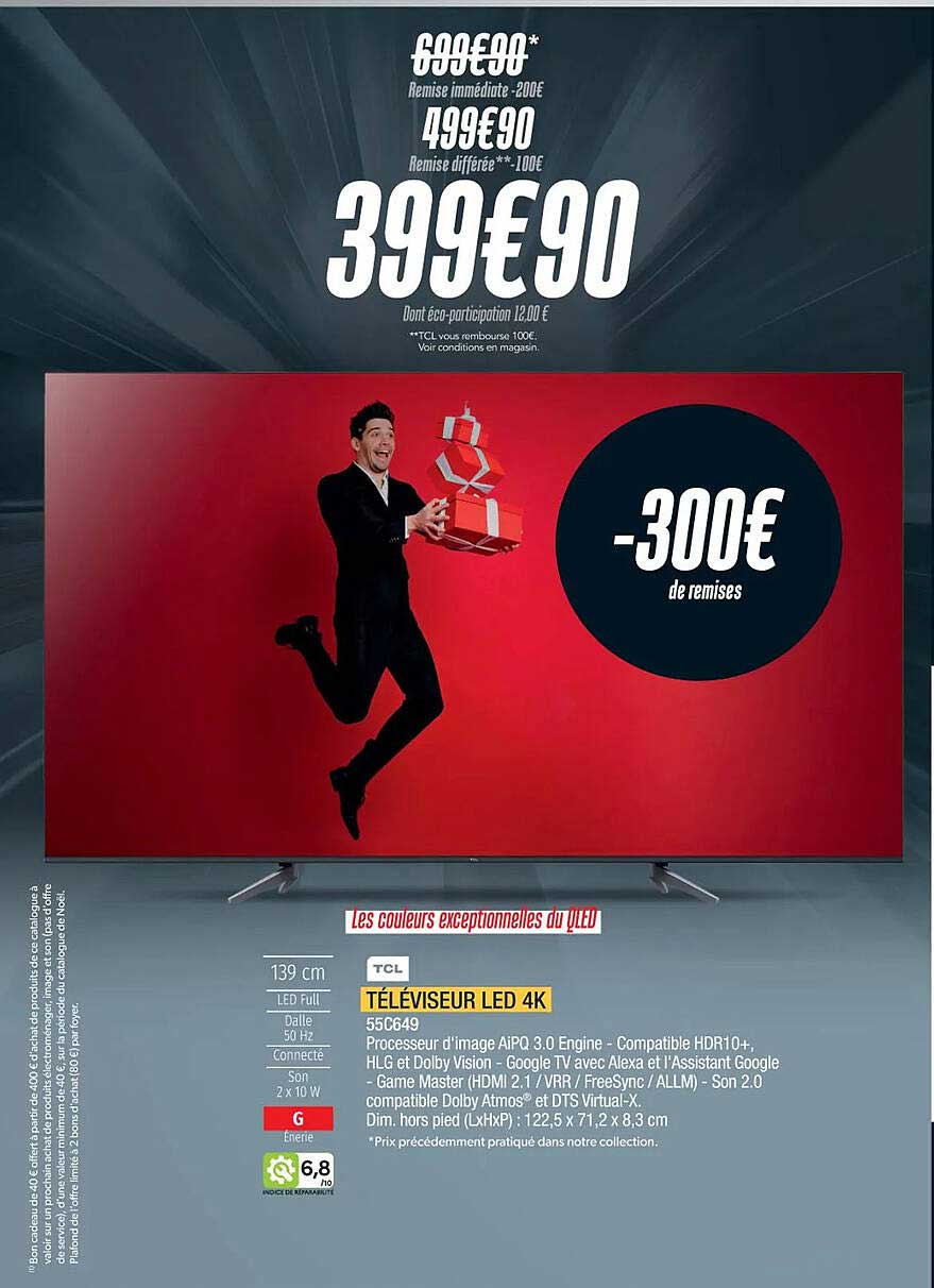 Promo t l viseur led 4k tcl chez proxi confort icatalogue fr
