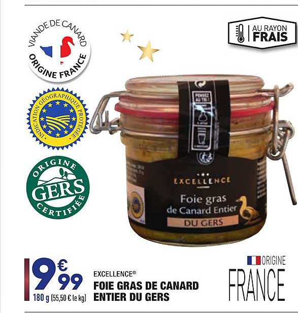 EXCELLENCE® Foie gras de canard entier du Gers IGP à bas prix chez