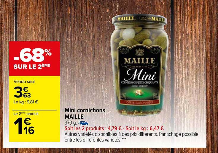 Promo Mini Cornichons Maille 68 Sur Le 2ème chez Carrefour Market