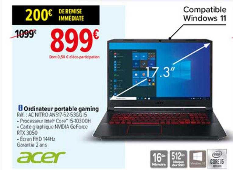 Offre Ordinateur Portable Gaming Acer chez Carrefour
