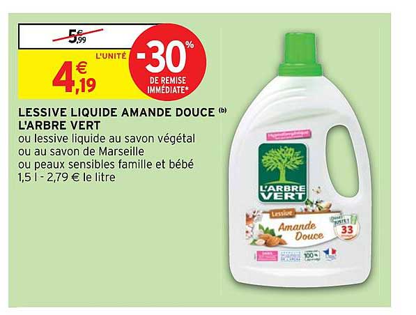 L'Arbre Vert Lessive Liquide Amande Douce 33 Doses 1,5l
