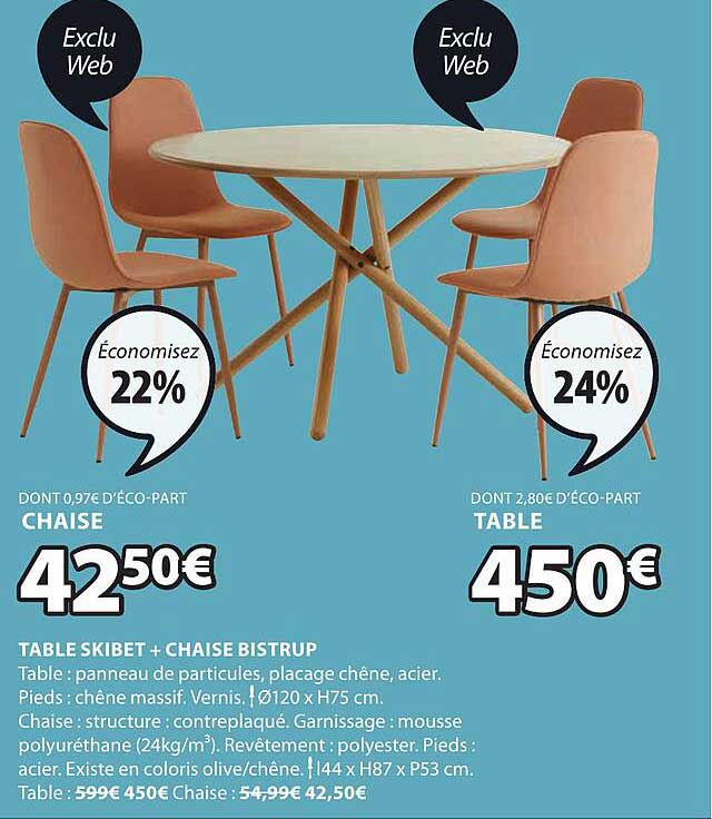 Promo Table Skibet + Chaise Bistrup chez JYSK iCatalogue.fr