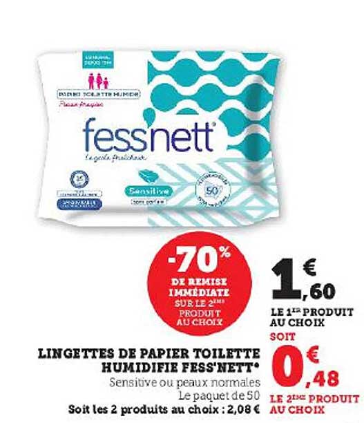Promo FESSNETT lingettes de papier toilette humidifie chez Super U