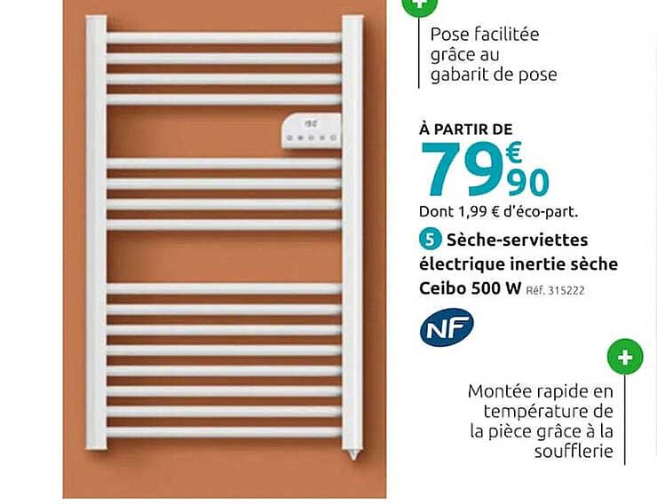 Sèche-serviettes électrique Barres Rondes BATILEC CEIBO 500W - Programmable écran LCD - Blanc