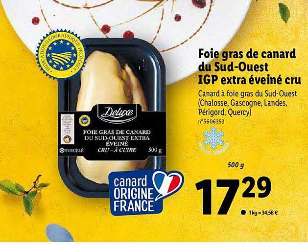 Foie gras de canard cru Extra (entier), IGP Sud-Ouest