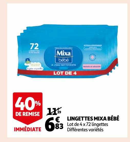 Lingettes Bébé Mixa à L'Eau Nettoyante - Lot Économique 18x48 - Douces Et Hypoallergéniques