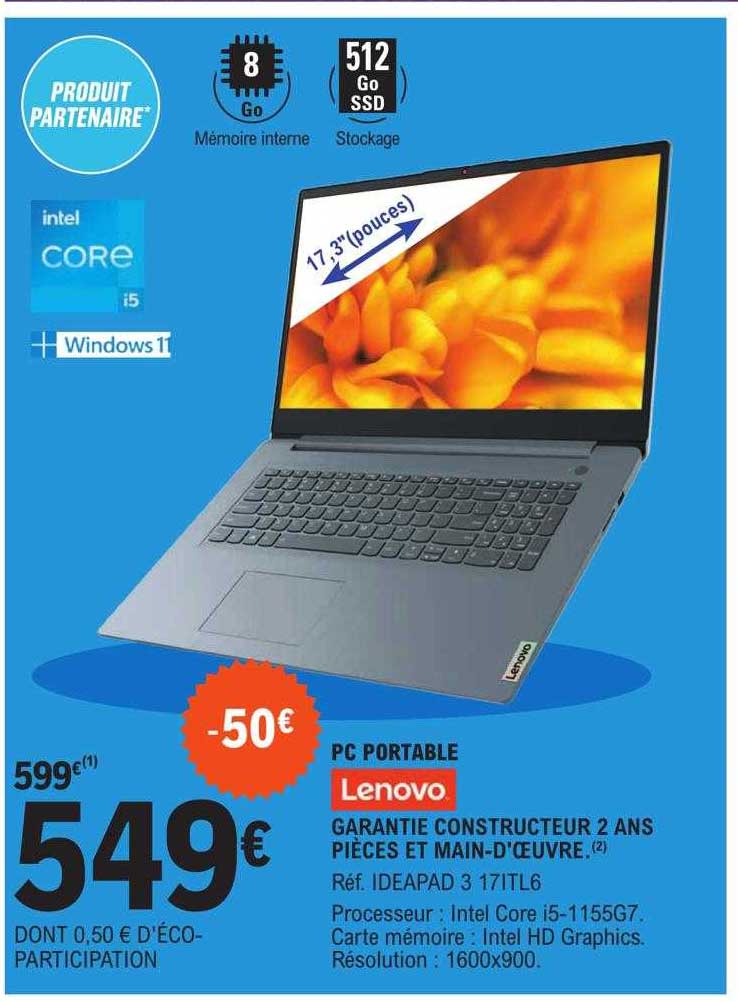 Promo pc portable lenovo chez e leclerc icatalogue fr