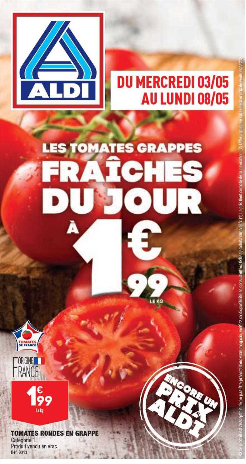 Tomates rondes en grappe vrac : le kilo à Prix Carrefour