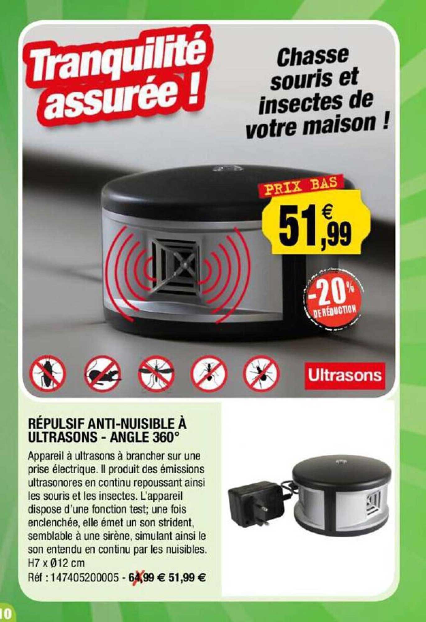 Offre Repulsif Anti Nuisible A Ultrasons Angle 360 Chez Outiror