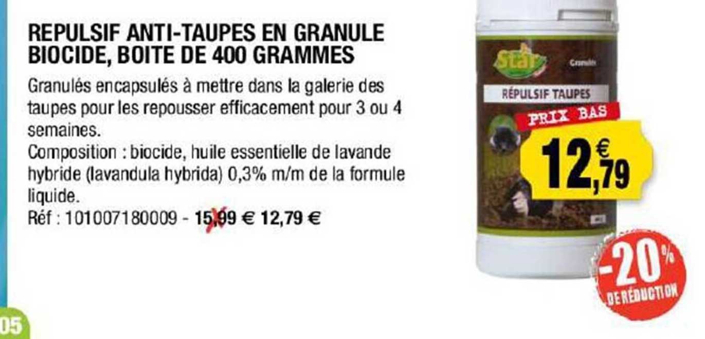 Offre Repulsif Anti Taupes En Granule Biocide Boite De 400 Grammes Chez Outiror