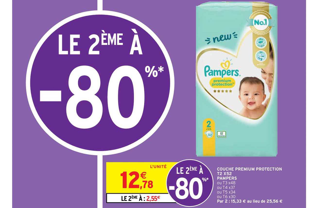 Offre Couche Premium Protection T2 X52 Pampers chez Intermarche Hyper