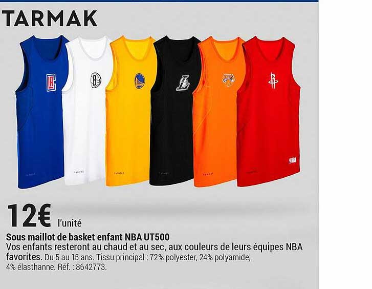 Promo Sous Maillot De Basket Enfant Nba Ut500 Tarmak chez Decathlon 