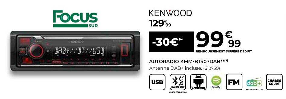 Promo Kenwood Autoradio Kmm-bt407dab chez Feu Vert 