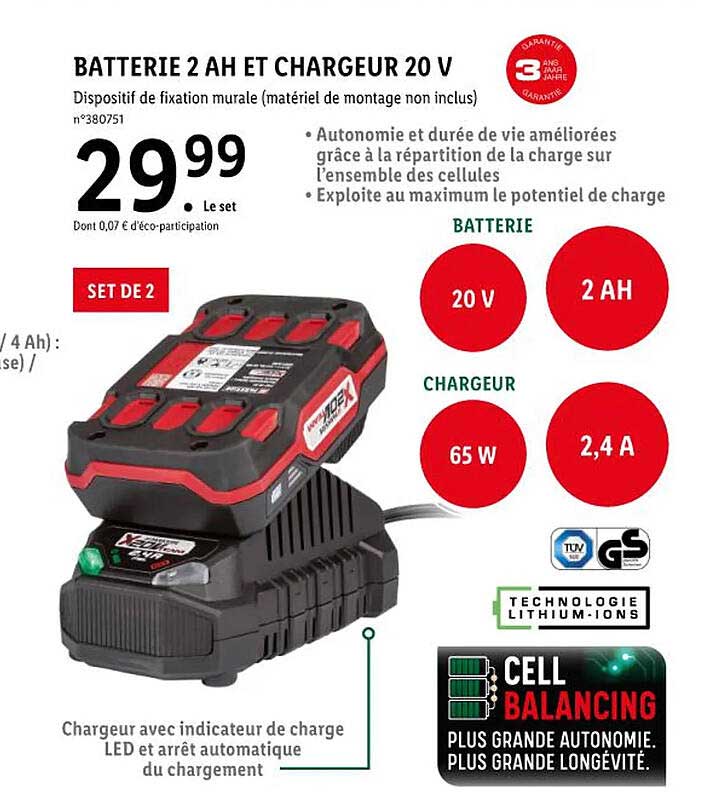 Promo Batterie 2 Ah Et Chargeur 20 V chez Lidl iCatalogue.fr