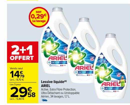 Promo Lessive liquide(d) ARIEL + chez Carrefour