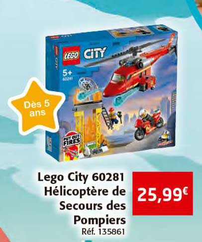 Promo Lego City 60281 Hélicoptère De Secours Des Pompiers chez