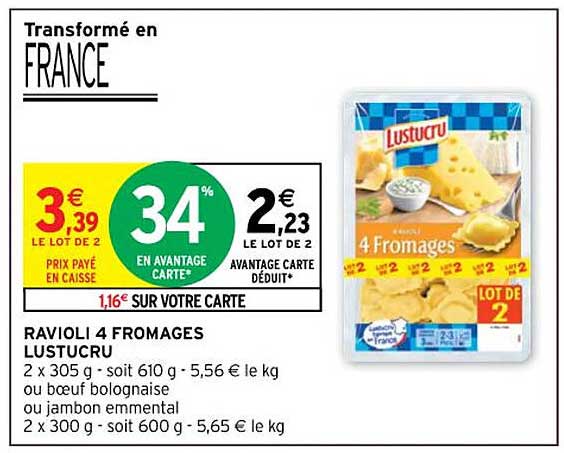 Intermarché Contact Ravioli 4 Fromages Lustucru