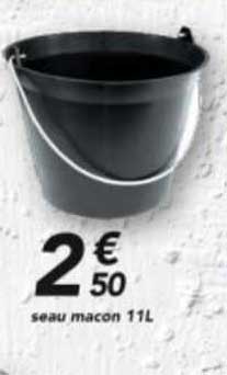 Seau Maçon Plastique 11L Noir - Résistant Et Pratique Pour Chantier Ou Jardin