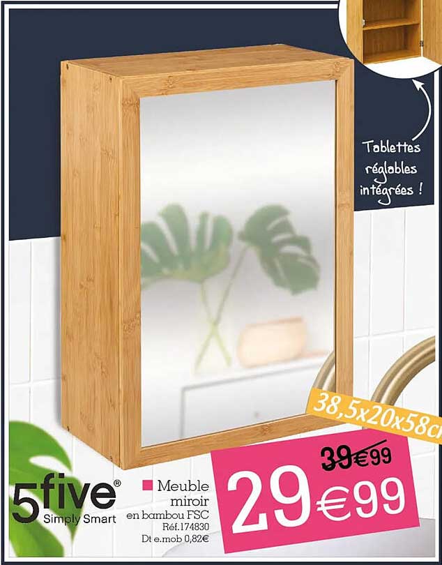 5 Five Simply Smart - Appendiabiti In Legno Beige, 44x24 Cm